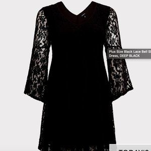 Black Lace Bell Sleeve Fluted Mini Dress